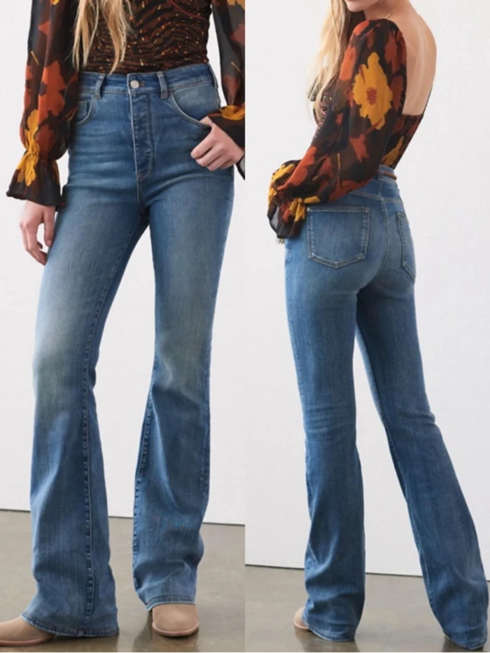 Pilcro X Anthropologie The Icon Flare Jeans Denim Medium Blue High Rise 70’s